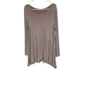 Easel Mauve Long Sleeve Ruffled Hem Tunic Large
